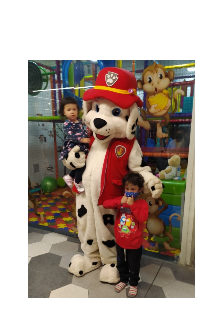 Personaje dálmata de ReMicos recibiendo a una familia