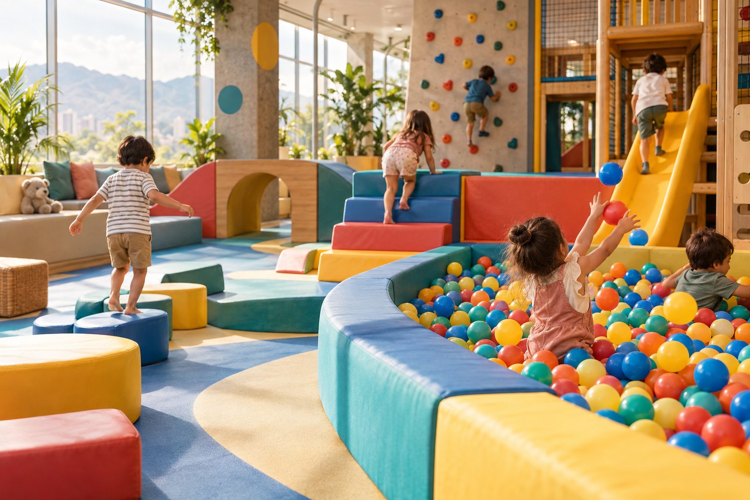 Imagen conceptual de un espacio de juegos infantil lleno de color